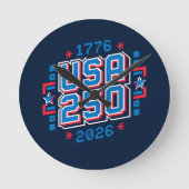 USA 250 – 1776 tot 2026 Pixel Art Ronde Klok (Voorkant)