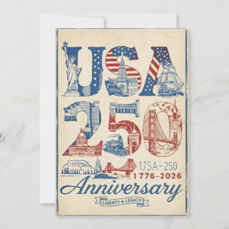 USA 250 Anniversary Vintage retro Americana  Feestdagenkaart
