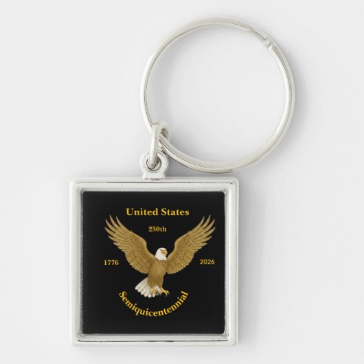 USA 250 Elegant Black With Aluminum Frame Keychain (Voorkant)