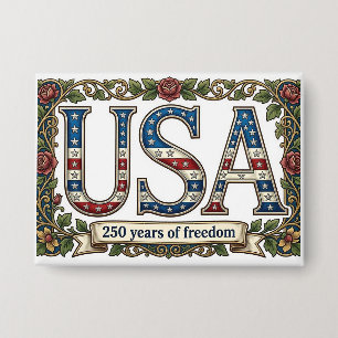 USA 250 jaar jubileum zilveren bloemen souvenir Button