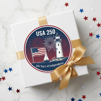 USA 250 Jaar Onafhankelijkheidsvlag Vuurtoren Naut Ronde Sticker