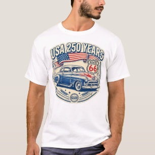 USA 250 Jaar Route 66 Vintage Auto Heren T-Shirt
