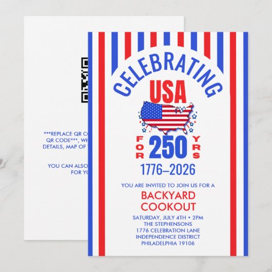 USA 250 jaar viering BBQ picknick 4 juli Kaart (Voorkant / Achterkant)