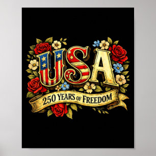 Usa 250 jaar vrijheid bloemige roos patriottisch poster