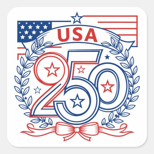 USA 250 Patriotic Anniversary Emblem Design Vierkante Sticker (Voorkant)