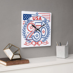USA 250 Patriottisch Jubileum Embleem Ontwerp Vierkante Klok