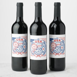 USA 250 Patriottisch Jubileum Embleem Ontwerp Wijn Etiket