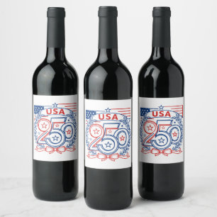 USA 250 Patriottisch Jubileum Embleem Ontwerp Wijn Etiket