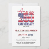 USA 250 viering. Uitnodiging voor jubileumfeest (Voorkant)