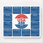 USA 250 with 2026 Calendar - Red White Blue Muismat (Voorkant)