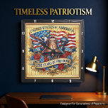 USA 250 Years Liberty Bell Vierkante Klok<br><div class="desc">Celebrate a historic quarter-millennium with the USA 250 Years of Freedom Liberty Bell clock. This high-energy timepiece features a high-definition graphic that meticulously captures American iconicism. The design centers on a bronzed Liberty Bell and the Torch of Liberty, set against a backdrop of a waving American flag and a soaring...</div>