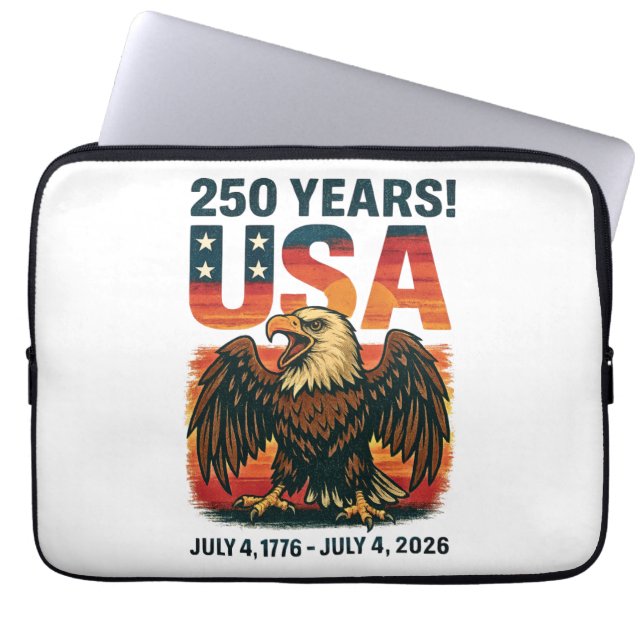 USA 250 Years – Patriotic Bald Eagle July 4th 2026 Laptop Sleeve (Voorkant)
