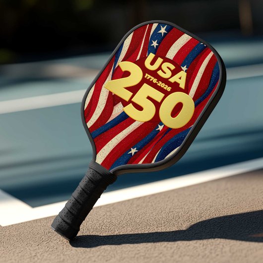 USA 250 Years Patriotic Red White Blue with Gold Pickleball Paddle
