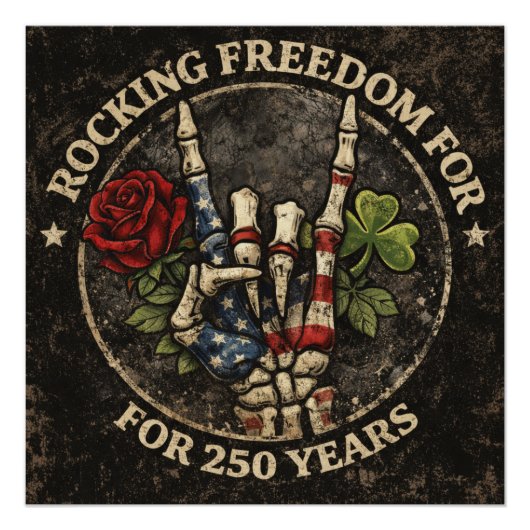 USA 250 Years Rocking Freedom Patriotic Skeleton H Perfect Poster (Voorkant)