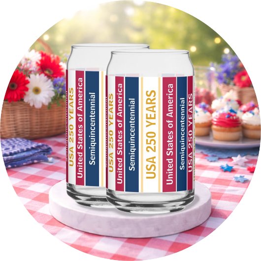 USA 250 Years Semiquincentennial Patriotic Stripes Blikvorm Glas