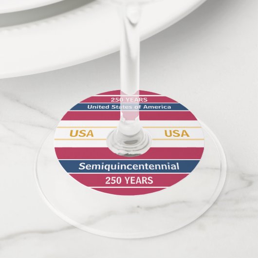 USA 250 Years Semiquincentennial Patriotic Stripes Wijnglaslabel (Dichtbij)