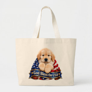 USA 250e verjaardag Golden Retriever grote boodsch Tote Bag