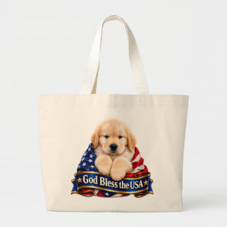 USA 250e verjaardag Golden Retriever grote boodsch Tote Bag