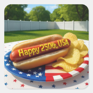USA 250e verjaardag Hotdog Vierkante Sticker