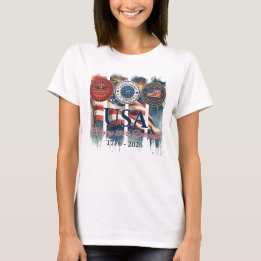 USA 250e verjaardag Patriottische Badge Grafisch T-shirt