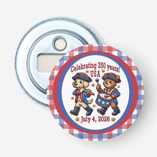USA 250ste Jubileum Souvenir - Patriottisch Button Flesopener (Voorkant)