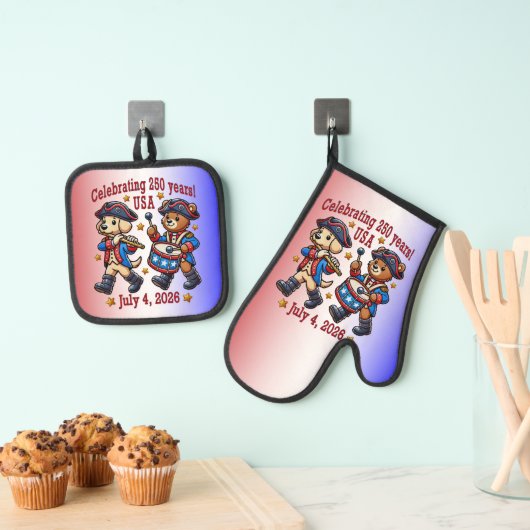 USA 250ste Jubileum Souvenir - Patriottisch Ovenwant & Pannenlap Set (Insitu(Ophanging))