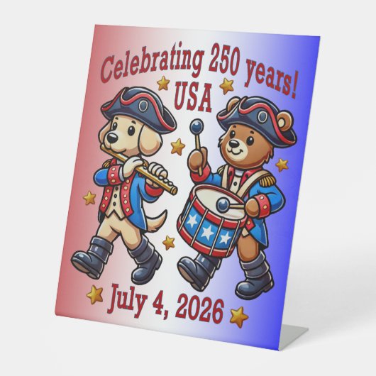USA 250ste Jubileum Souvenir - Patriottisch Reclamebord Met Voetstuk (Voorkant)