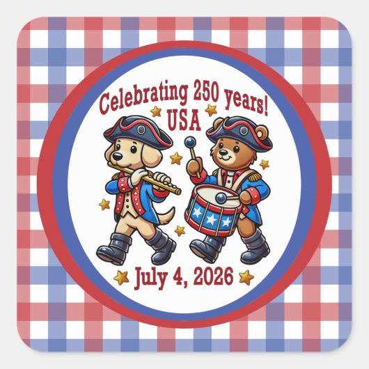 USA 250ste Jubileum Souvenir - Patriottisch Vierkante Sticker (Voorkant)