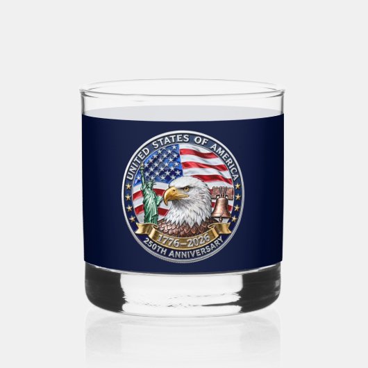 USA 250ste verjaardag embleem Whisky Glas (Voorkant)