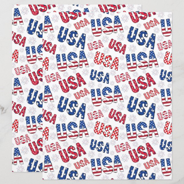 USA 250th 4th of July Anniversary Scrapbook Paper (Voorkant / Achterkant)