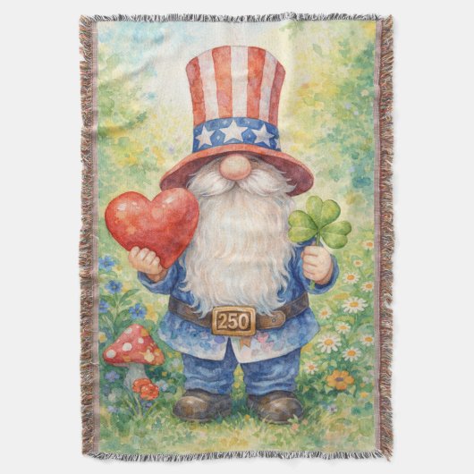 USA 250th Anniversary Patriotic Gnome Heart Shamro Deken (Voorkant Verticaal)