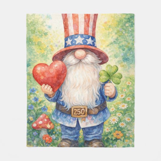 USA 250th Anniversary Patriotic Gnome Heart Shamro Fleece Deken (Voorkant)