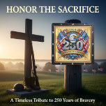 USA 250th Anniversary Shield Eagle Vierkante Klok<br><div class="desc">Celebrate a quarter-millennium of American pride with the USA 250th Anniversary Shield Eagle clock. This high-energy timepiece features a high-definition graphic that centers on a powerful bald eagle head set above a massive, ornate "250" rendered in a polished silver and gold relief style. The design is framed by two crossed...</div>