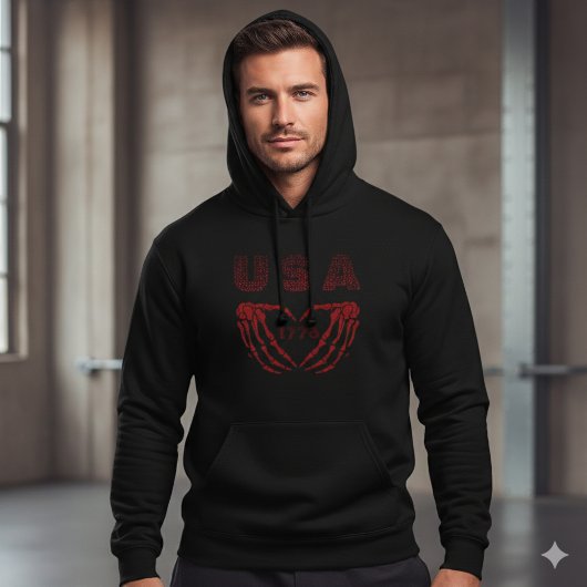USA 250th Anniversary Skeleton Heart 1776 Hoodie
