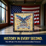 USA 250th Anniversary Starburst Eagle Vierkante Klok<br><div class="desc">Celebrate a quarter-millennium of American freedom with the USA 250th Anniversary Starburst Eagle clock. This high-energy timepiece features a high-definition graphic that captures a grand, festive atmosphere. The design centers on a majestic bald eagle with wings outspread in a bold, painterly style, perched above a metallic-look "250" and a patriotic...</div>