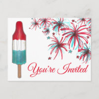 USA 4 juli Feest Vuurwerk Raket Pop Uitnodiging