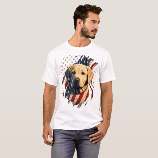 USA 4 van juli Geel Patriottisch Amerikaans Labrad T-shirt (Voorkant volledig)