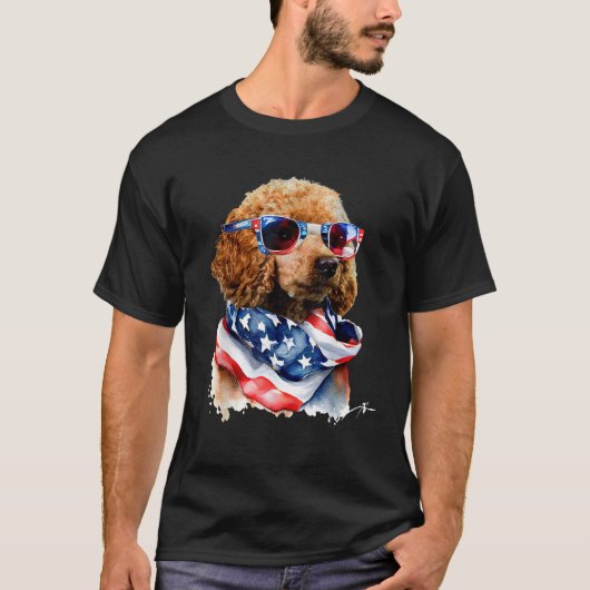 USA 4 van juli Patrotic Funny Schattige Poodle Dog T-shirt (Voorkant)