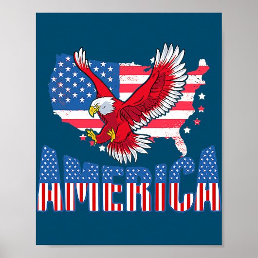 USA 4th of Juli Red Eagle Patriotic American Flag Poster (Voorkant)