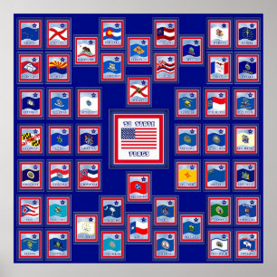 USA 50 STATE FLAGS BLUE/555 POSTER