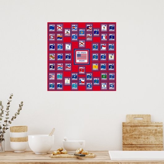 USA 50 STATE FLAGS RED/557 POSTER (Keuken)