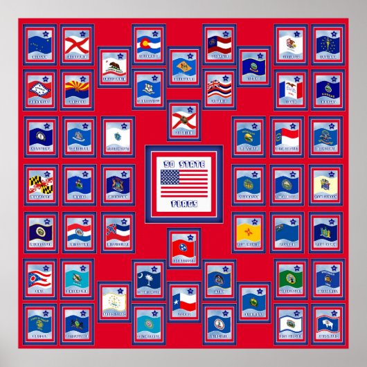 USA 50 STATE FLAGS RED/557 POSTER (Voorkant)