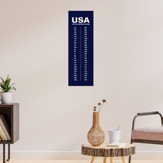 USA 50 States Vertical Minimalist Navy Blue Poster (Woonkamer 3)