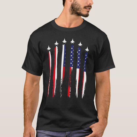 USA Airplane Jet Fighter 4th American Flag Of July T-shirt (Voorkant)