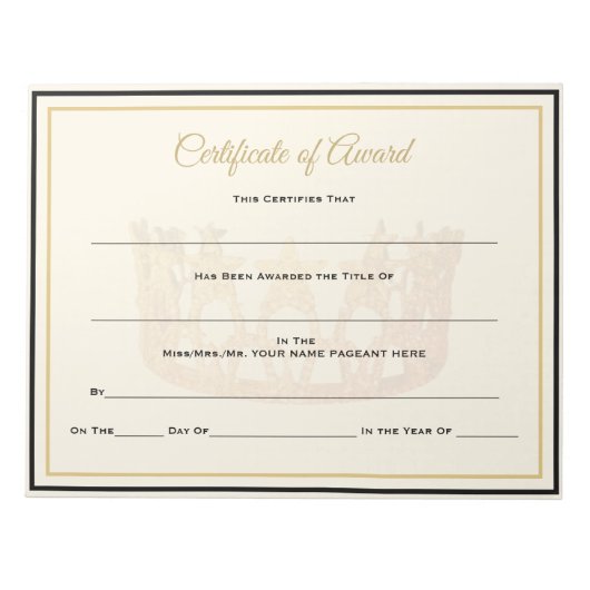 USA America Crown Certificates-Award Notitieblok (Voorkant)