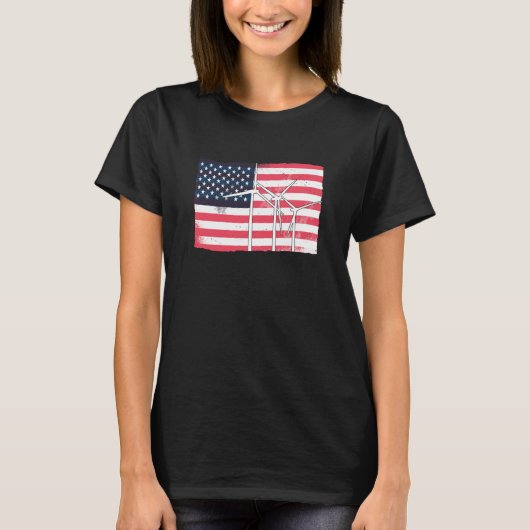 USA America Flag Wind Turbine Energy T-shirt (Voorkant)