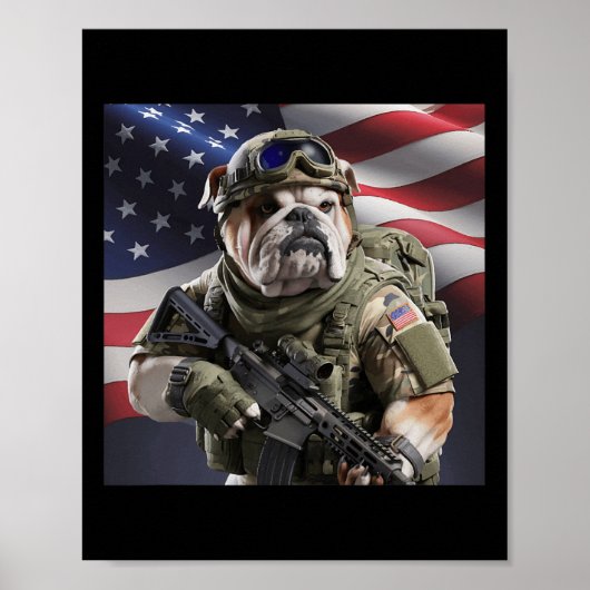 USA America Patriot Bull Dog als Commando Poster (Voorkant)