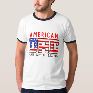 USA American DAD RED Blue Vaderdag White T-shirt