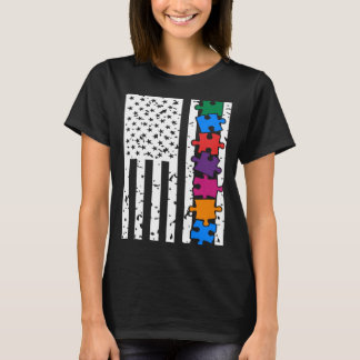 USA American Flag Autism Awareness Autistic Child  T-shirt