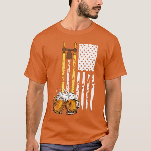 USA American Flag Beer Drinking Beer T Shirt For M (Voorkant)